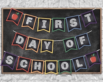 Erster Schultag Banner | Digitaler Download | Chalkboard Wimpel Printable | Zurück zu Schuldekor | Printable Banner für den ersten Tag |