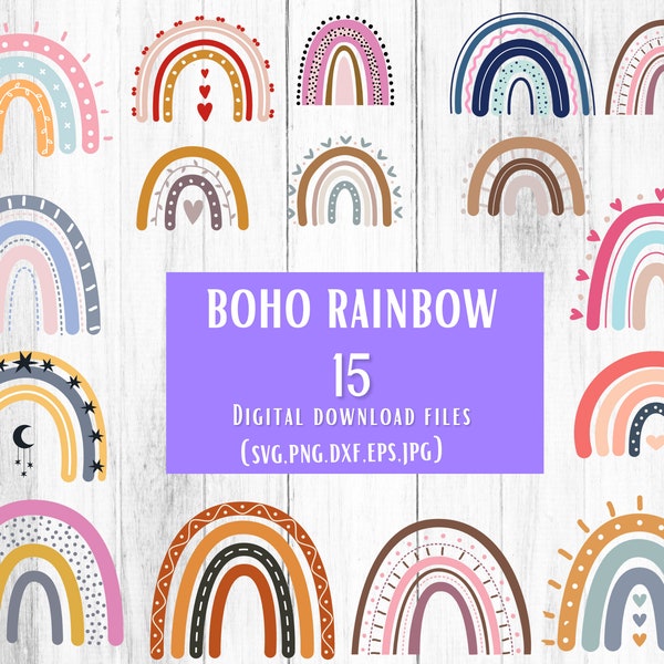 Boho Rainbow Svg, Boho Rainbow Png, Boho Rainbow Clipart, Cute Rainbow Svg, Rainbow Cut File, Rainbow Svg Bundle, Svg Files For Cricut