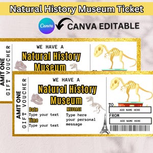 Natural History Museum Ticket Template: Dinosaur Birthday Surprise (Digital Download)
