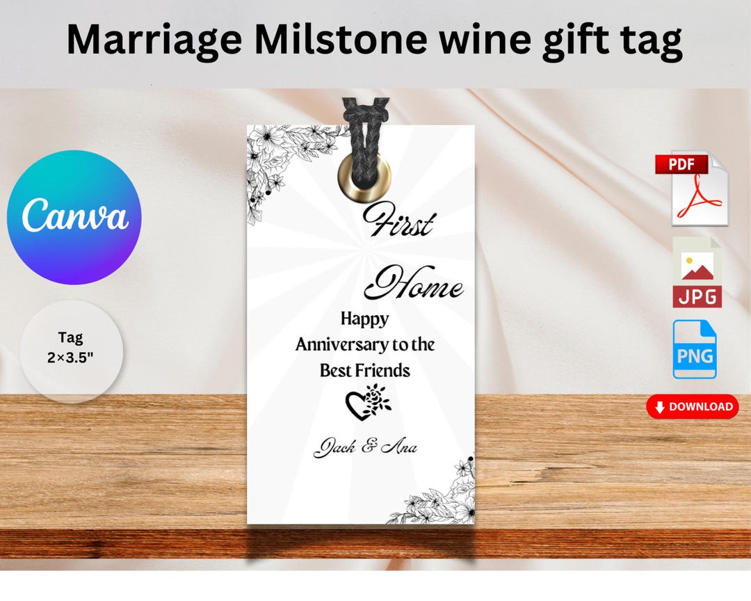 Marriage Milestone Wine Gift Tags, Instant Download Printable, Rustic ...