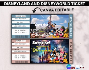 Disneyland und Disneyworld Eintrittskarten | Familienausflug Überraschung, individuelles Abenteuer | Druckbares Ticket, magisches Geschenk, bearbeitbarer Disney Pass