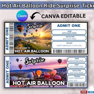 Heißluftballon-Überraschungsgeschenkkarte, Heißluftballonfahrt-Gutschein, Geschenk Exerieence, Urlaubskarte, Geschenkgutschein, Event-Kartenvorlage