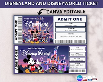 Ticket Disneyland en Disneyworld | Ticket Magic Park | Gezinsvakantie-onthulling | Verrassingsreisticket | Aangepast kerstcadeau