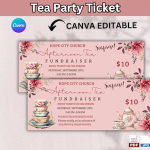 Tea Party Ticket, Teeparty Dekor, Teeparty Geburtstag, Teeparty einladen, Teeparty Thema, Digitaler Gutschein, Nachmittagstee Geschenk