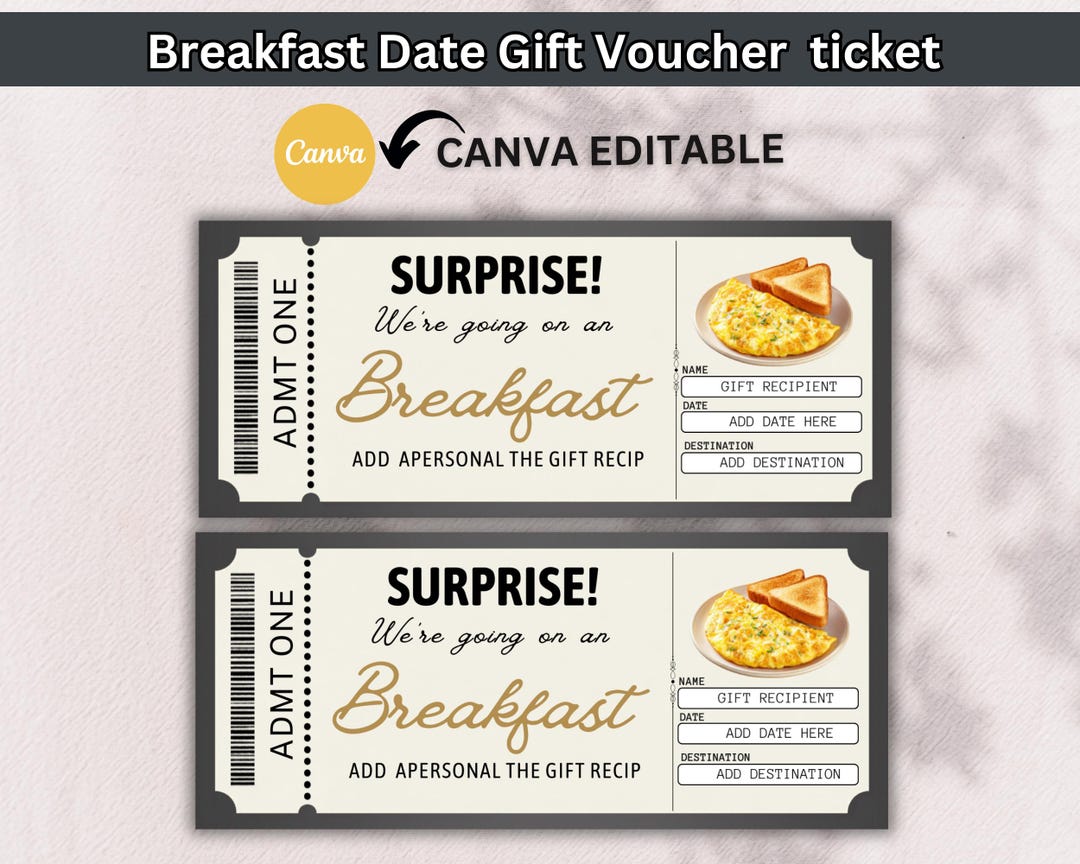Breakfast Date Gift Voucher Ticket | Editable Romantic Breakfast Coupon ...