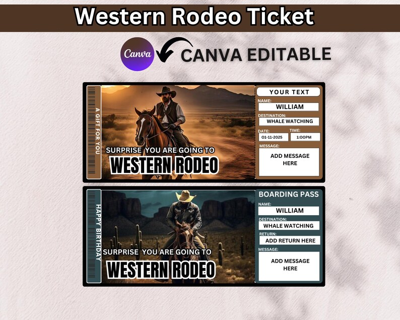 Western Rodeo Ticket | Editable First Rodeo Invitation | Rodeo Birthday ...