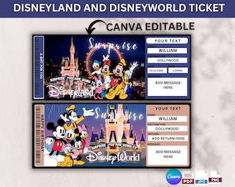 Disneyland und Disneyworld Eintrittskarten | Magischer Freizeitpark-Pass | Familienurlaub Überraschung | Druckbare Reise offenbaren | Kundenspezifisches Feiertagsgeschenk