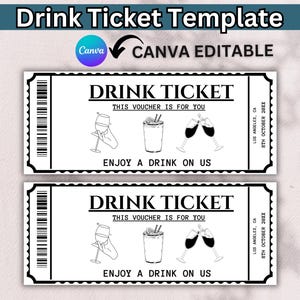 Minimalist Wedding Drink Ticket Template: Editable Canva Design (Digital Download)