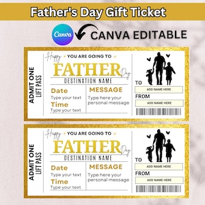 Billet cadeau fête des pères, coupon fête des pères, carte d'embarquement imprimable, vacances surprise, cadeaux pour papa, modèle de billet modifiable