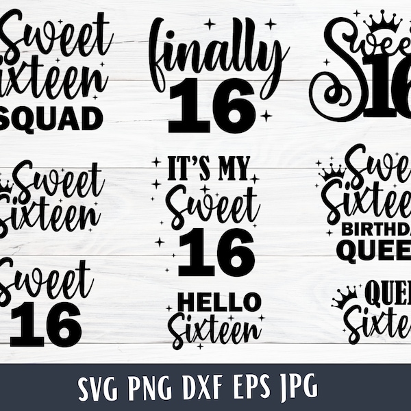 16e verjaardag Svg, zestien Svg, Happy Birthday Svg, Sweet 16, zestiende verjaardag, 16e verjaardag, 16 Svg, Svg-bestanden voor Cricut, 16e Svg