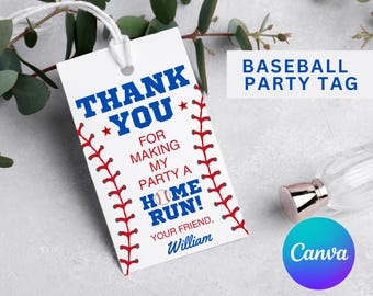 Baseball Birthday Party Favor Tag: Printable Thank You (Digital Download)