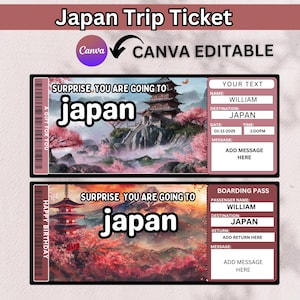 Überraschungsjapan Reiseticket: Bearbeitbare Bordkarte (PDF Canva-Vorlage)