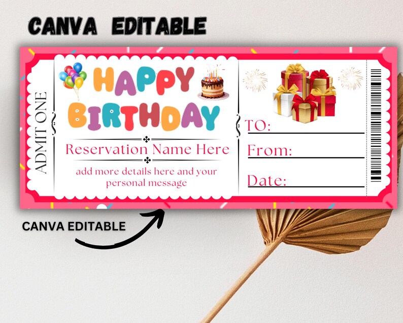 Happy Birthday Ticket Template, Personalized Birthday Trip Ticket ...