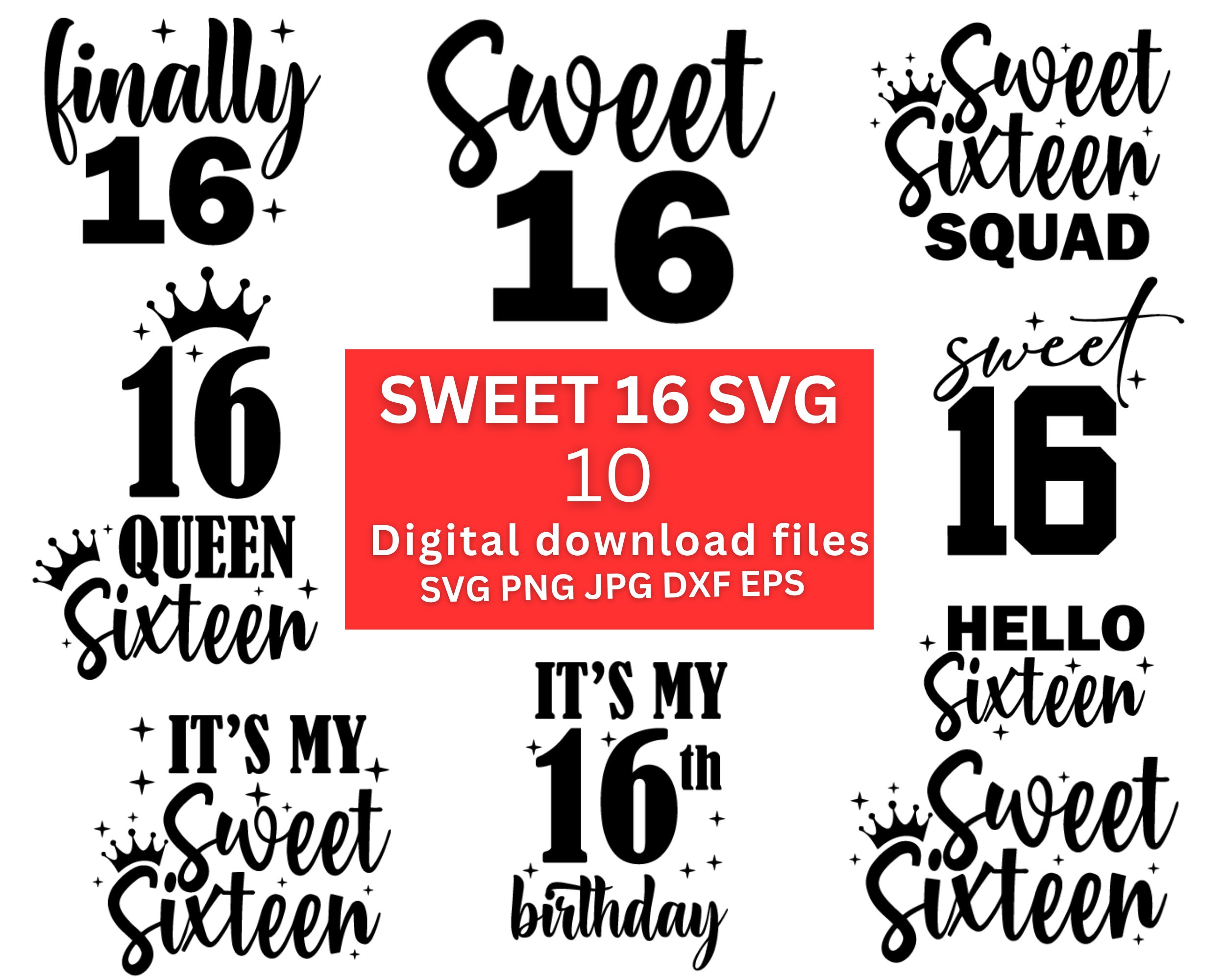 Sweet 16 SVG Bundle: Birthday Party Decorations (Digital Download)