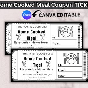 Home Cooked Meal Coupon TICKET | Editable Dinner Gift Voucher | Custom Printable Coupon | Homemade Soup or Meal Certificate
