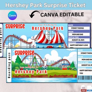 Hershey Park Surprise Ticket: Editable Boarding Pass (PDF)