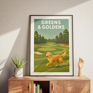 Golden Retriever Golf Wall Art - Gifts for Dog Lovers, Digital Download & Print, Room Nursery Decor, Greens and Goldens Poster, Golfer Gift