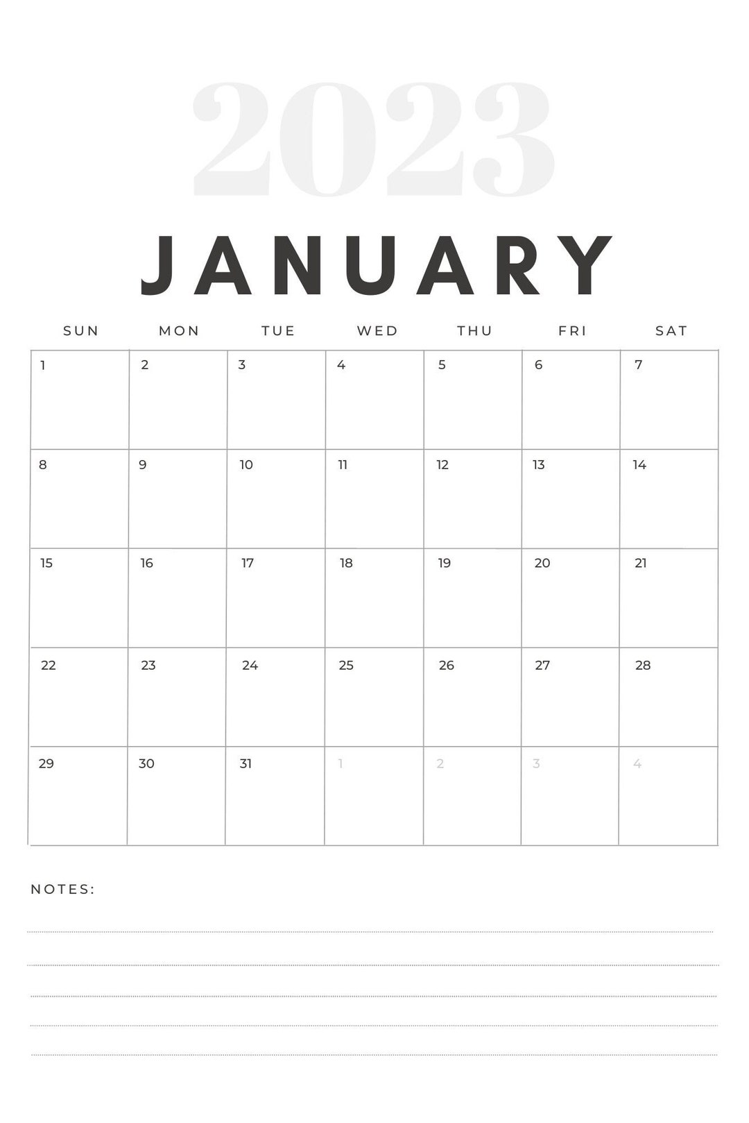 Simple Minimalistic Monthly Calendar Printable - Etsy