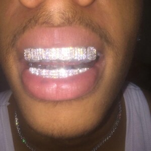 Double Tooth Caps Grillz With Iced Out Diamond Window UK