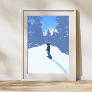 Poster snowboarder crossing the snowy forest on quality handmade paper