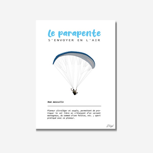 Affiche Le parapente / Illustration rétro définition parapente / Poster / Deco vintage