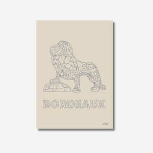 Bordeaux France travel poster - Illustration of the blue lion - handmade - digital or print