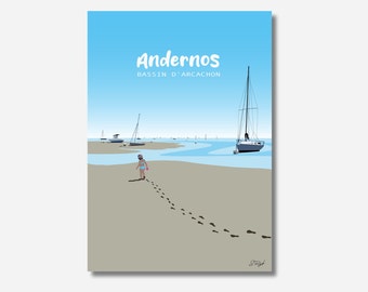 Affiche plage du bassin d'Arcachon à Andernos, impression professionnelle et fait-main