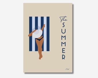 Poster "the Summer", woman sitting on her towel on the beach - digital download