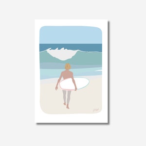 Afiche de viajes de surf en el océano, decoración de acuarela hecha a mano