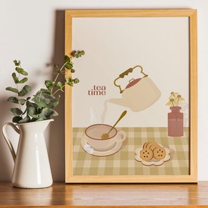Minimalistisches Herbst-Tea-Time-Poster, herbstliche Wandkunst, herbstliches Poster, Illustration für Teeliebhaber