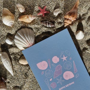 Carte de vœux d'anniversaire, motifs printanier, format A6, papeterie, coquillages, fleurs, cadeau, collection de printemps