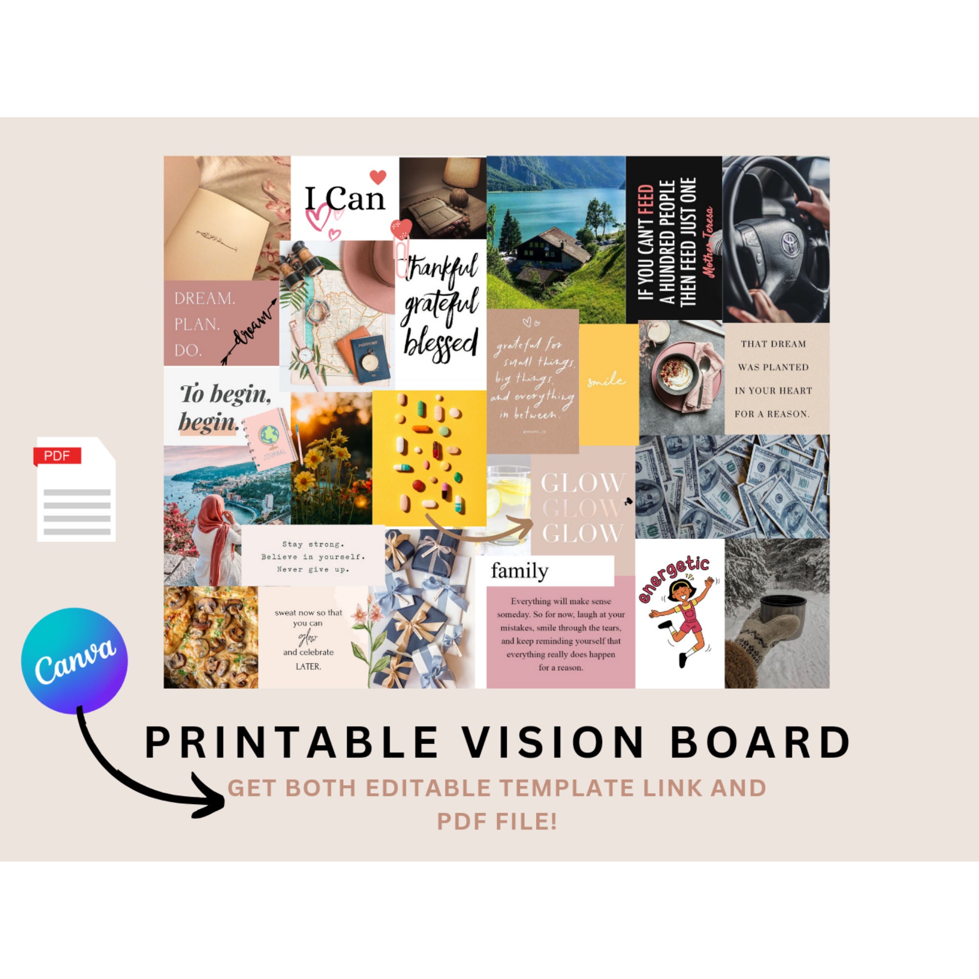 Printable Vision Board With Editable Template Link Dream - Etsy