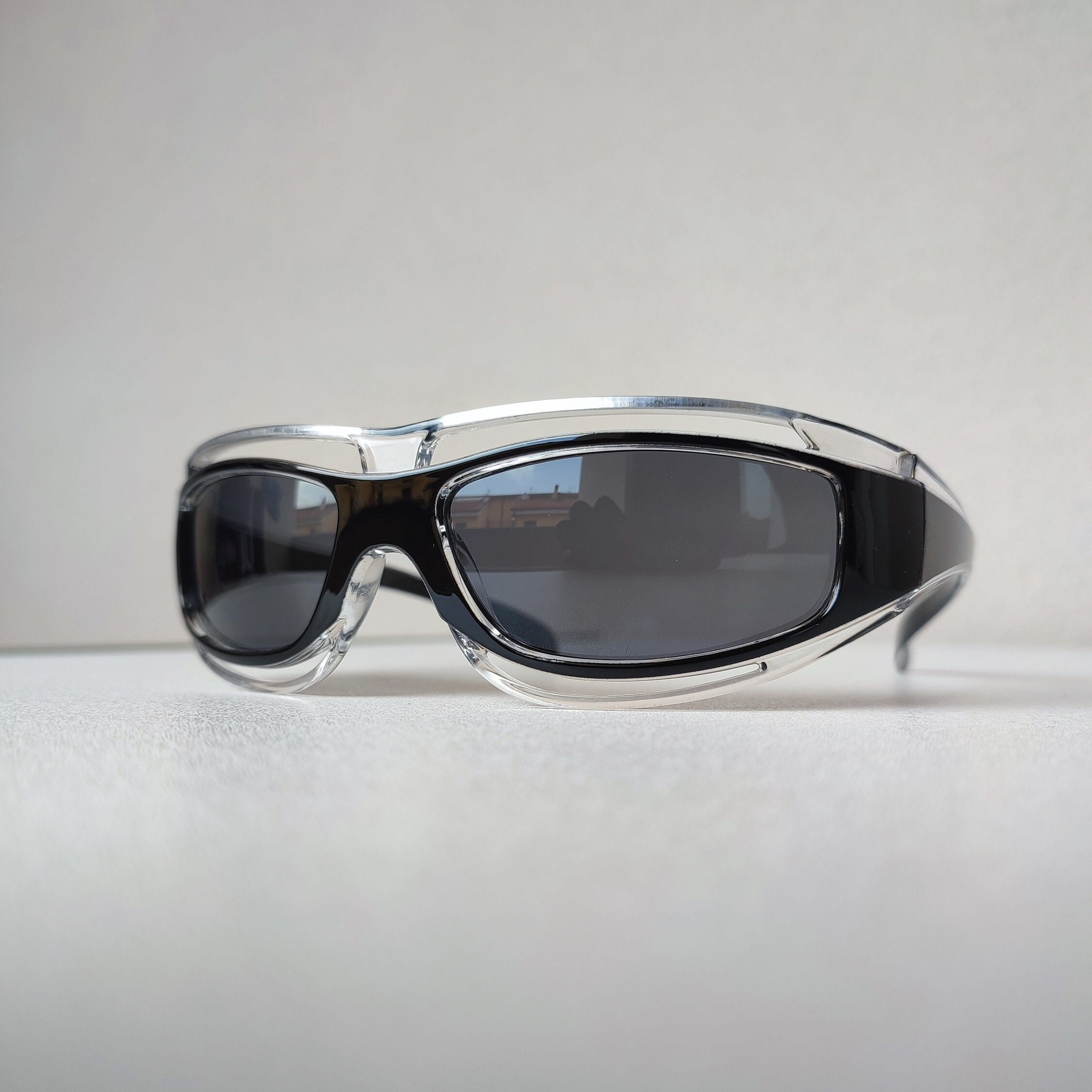 Retro Cyberpunk Wrap Around Sunglasses Y2k Silver Oval Rectangle Luxury  Brand Designer Sun Glasses 2000's Shades Eyewear UV400