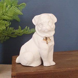 Antique German White Porcelain Pug / Dog Figurine / Posey Vase / Pincushion