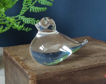 Vintage Handmade Clear Glass Bird Paperweight: Desk Art