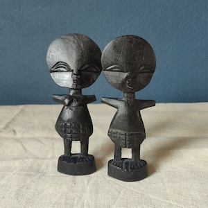 Pair of African Carved Wooden Fertility Dolls - Kenyan &quot;Akuaba&quot; Dolls Good Luck & Prosperity