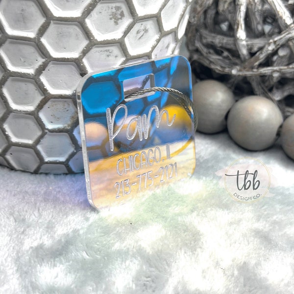 Mini square iridescent luggage tag - backpack tag - bag tag - bogg tag - cute luggage tag - personalized tag