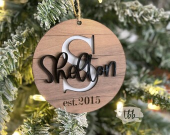 Shiplap look Christmas ornament - name ornament - personalized ornament - family ornament - wedding gift - cute ornament - wooden ornament