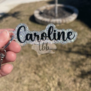 Glitter personalized name keychain - glitter keychain - name keychain - cute keychain - backpack tag - luggage tag - name tag image 3