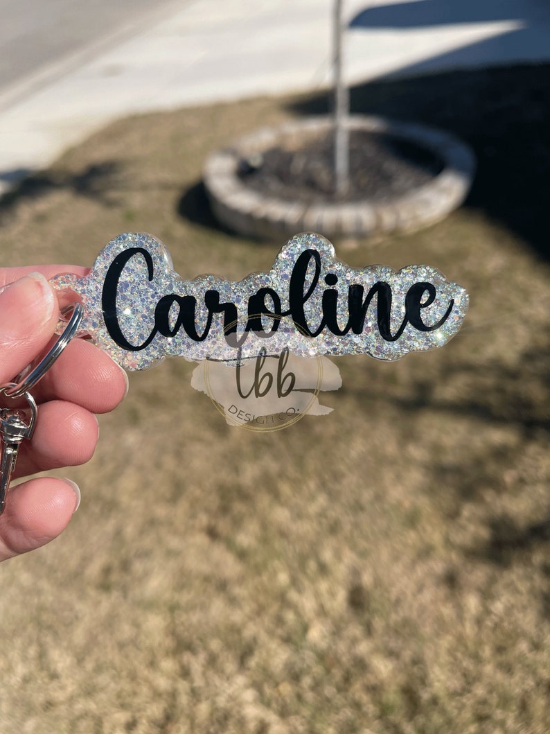 Glitter personalized name keychain - glitter keychain - name keychain - cute keychain - backpack tag - luggage tag - name tag image 3
