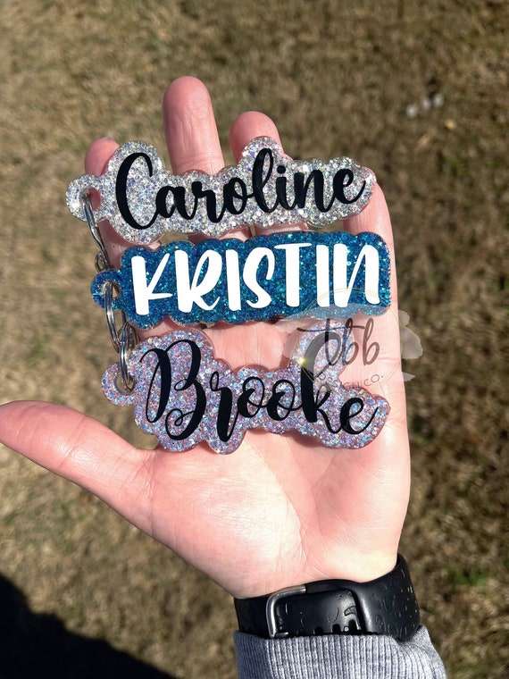 Glitter personalized name keychain - glitter keychain - name keychain - cute keychain - backpack tag - luggage tag - name tag
