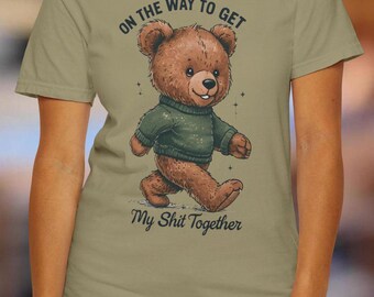 Camiseta con gráfico de oso divertido: Camiseta con colores cómodos de estilo cottagecore