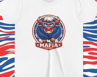 Camiseta Mafia de los Bills Juveniles / Mascota roja, blanca y azul, fútbol americano de Buffalo