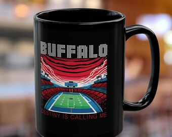 Taza negra de los Buffalo Bills: taza de café para el día del juego, regalo de la mafia de los Bills, el destino te llama