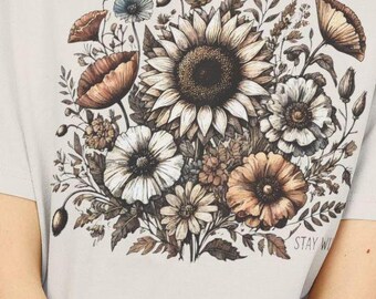 Stay Wild Oversized T-Shirt: Vintage Floral Boho Chic