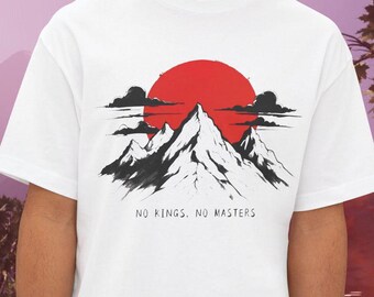 Camiseta gráfica Mountain Sunset: Sin reyes, sin amos, camiseta unisex extragrande de algodón