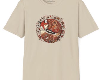 Whimsical Floral Fox T-Shirt, Unique Woodland Animal Design, Unisex Soft Cotton Tee