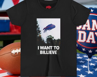 Camiseta juvenil "Quiero ser Billie" - Divertida camiseta de ciencia ficción de Buffalo Football con extraterrestres para niños, camiseta infantil, camiseta juvenil de fútbol americano, Buffalo Kids