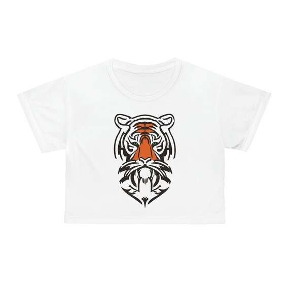 【SCENERITY】Tiger Crop Shirt Japanese Style Tiger Cherry Blossom Kanji Graphic T Shirt