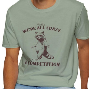 Funny Vintage Raccoon T-Shirt, Relax We&#39;re All Crazy Graphic Tee, Comfort Colors Unisex Shirt, Retro Raccoon Top, Novelty Tee